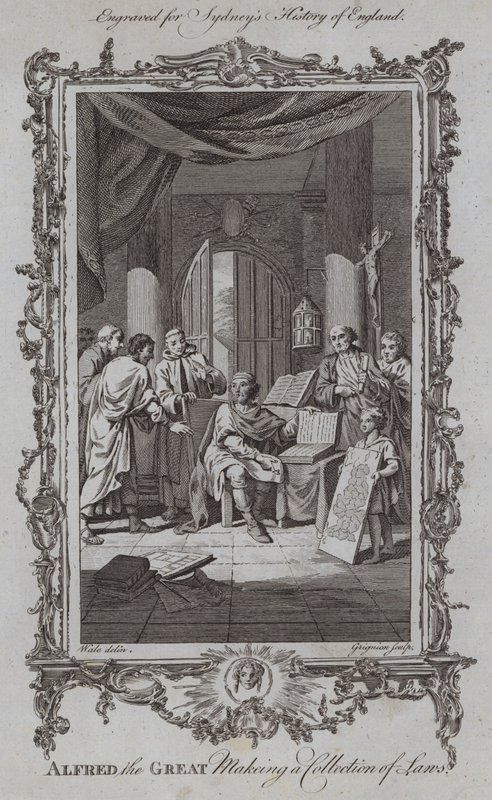 Alfred o Grande Fazendo uma Coleção de Leis (gravura) de Samuel (after) Wale