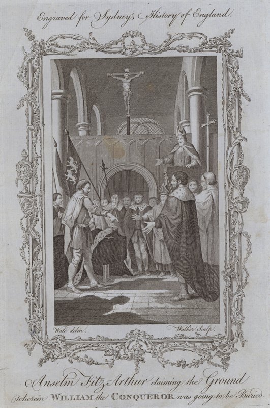 Anselm Fitz-Arthur reivindicando o terreno onde Guilherme, o Conquistador, ia ser enterrado (gravação) de Samuel (after) Wale
