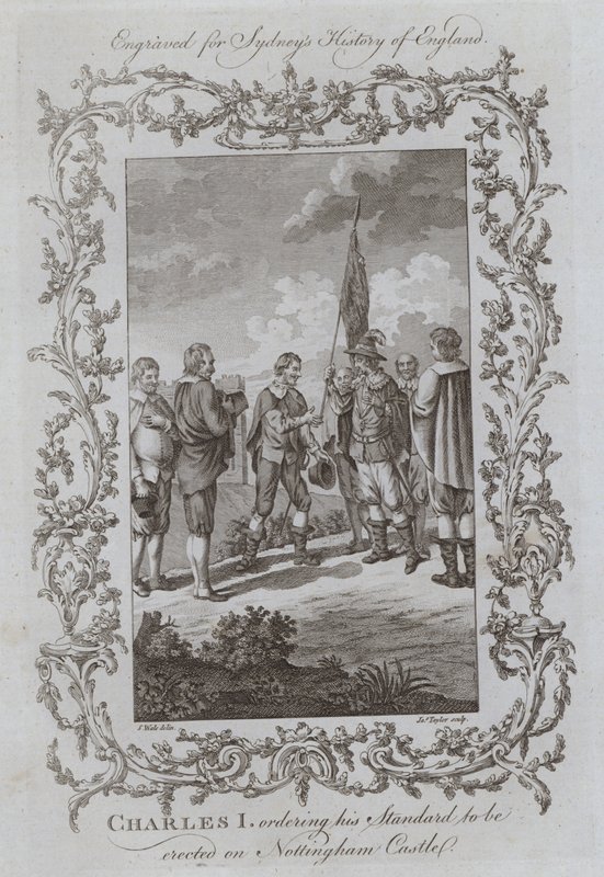 Charles I ordenando que seu Padrão seja erguido no Castelo de Nottingham (gravura) de Samuel (after) Wale