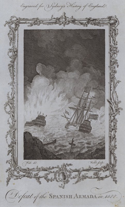 Derrota da Armada espanhola em 1588 (gravura) de Samuel (after) Wale