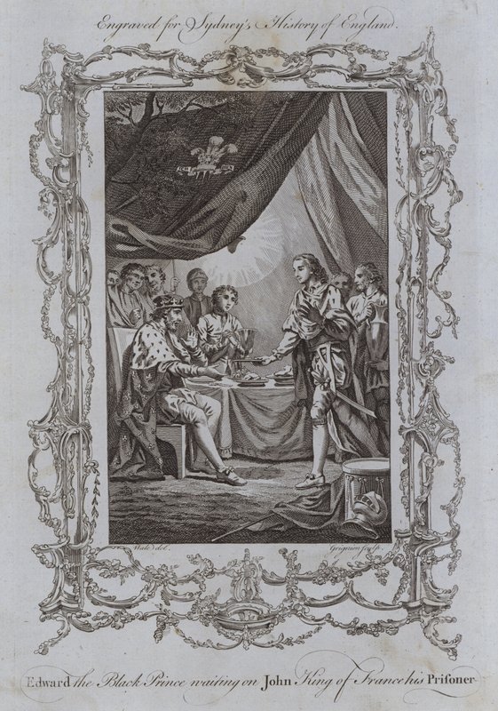 Eduardo, o Príncipe Negro, à espera de João Rei de França, seu Prisioneiro (gravura) de Samuel (after) Wale