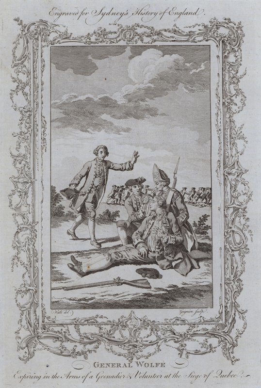 General Wolfe Expiring in the Arms of a Grenadier and Volunteer at the Siege of Quebec (gravura) de Samuel (after) Wale