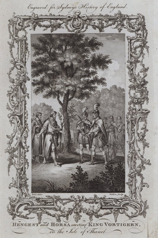 Encontro de Hengest e Horsa com o Rei Vortigern, na Ilha de Thanet (gravura) de Samuel (after) Wale