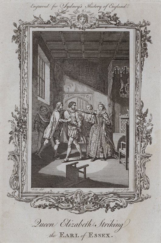 Rainha Elizabeth Striking the Earl of Essex (gravura) de Samuel (after) Wale