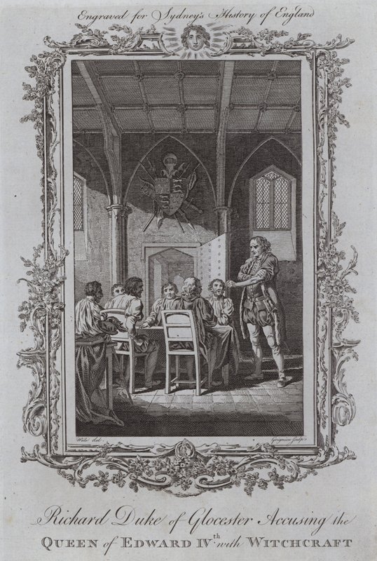 Richard Duque de Glocester Acusando a Rainha de Edward IVth com Bruxaria (gravação) de Samuel (after) Wale
