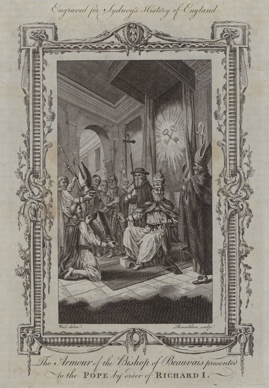 A Armadura do Bispo de Beauvais apresentada ao Papa por ordem de Ricardo I (gravura) de Samuel (after) Wale