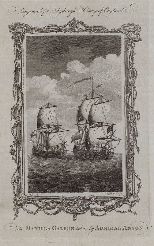 O Manilla Galeon levado pelo Almirante Anson (gravura) de Samuel (after) Wale