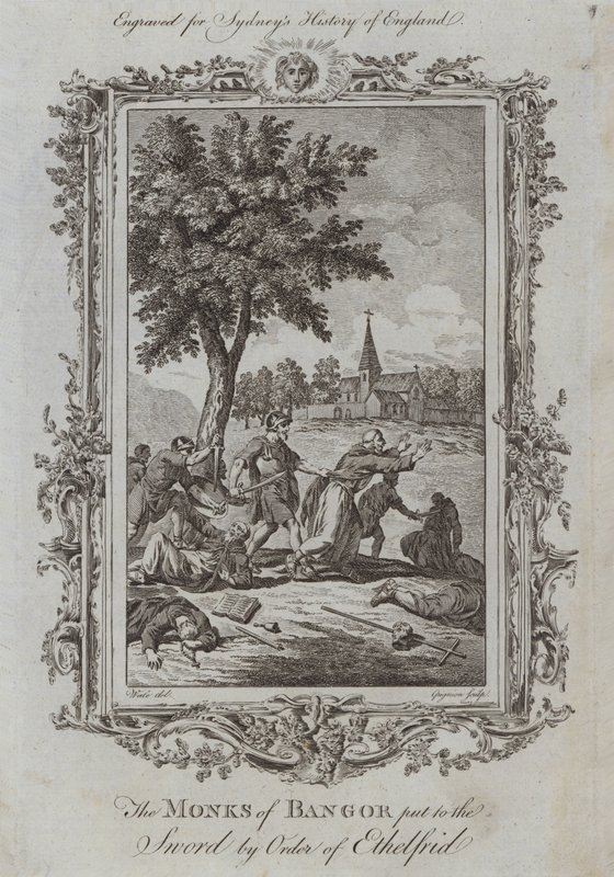 Os Monges de Bangor colocados à Espada por Ordem de Ethelfrid (gravura) de Samuel (after) Wale