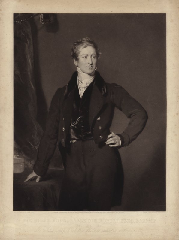 Sir Robert Peel, político conservador inglês e primeiro-ministro (gravura) de Samuel Cousins