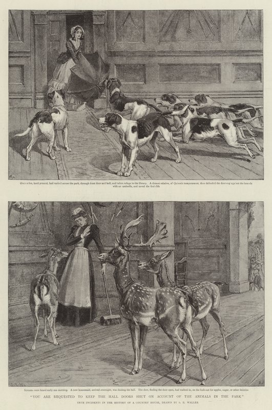 É-lhe solicitado que mantenha as Portas do Salão fechadas por Conta dos Animais no Parque (litho) de Samuel Edmund (after) Waller
