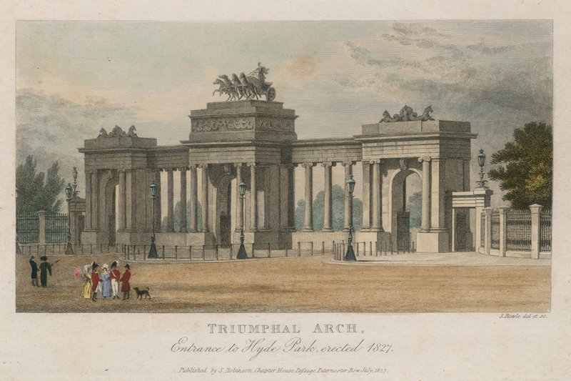 Arco do triunfo, a entrada para o Hyde Park Corner, Londres, erguido em 1827 de Samuel Rawle