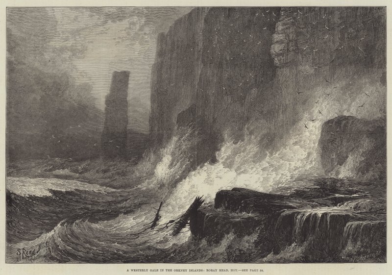 Um vendaval ocidental nas Ilhas Orkney, Roray Head, Hoy de Samuel Read