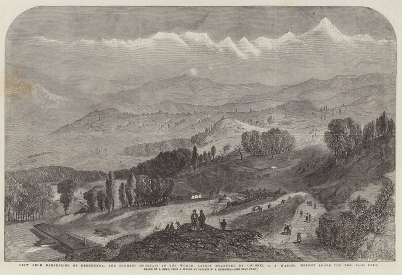 Vista de Darjeeling de Deodhunga, a montanha mais alta do mundo, recentemente medida pelo coronel AS Waugh, altura acima do mar, 29002 pés de Samuel Read
