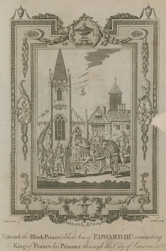 Edward, o Príncipe Negro, conduzindo seu prisioneiro, o rei da França, através de Londres de Samuel Wale