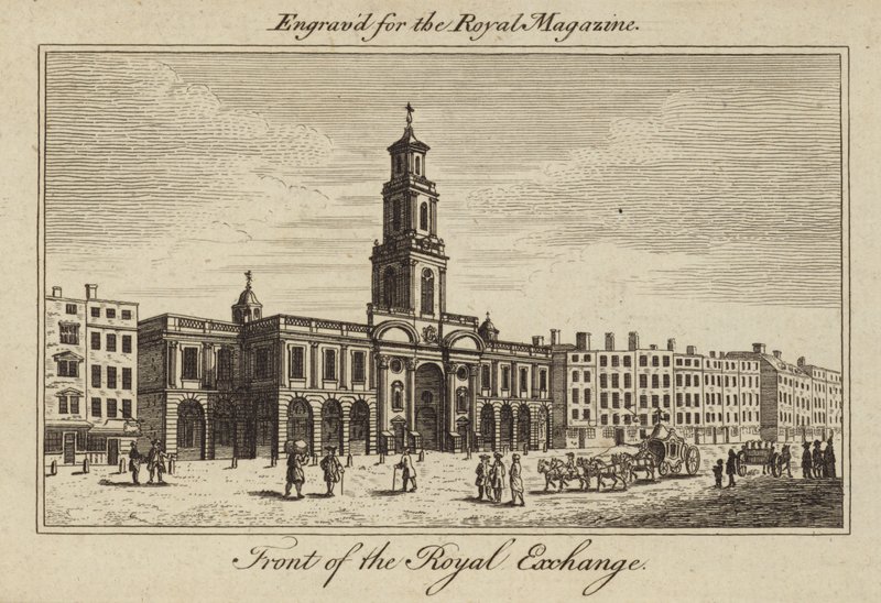 A frente do Royal Exchange na cidade de Londres de Samuel Wale