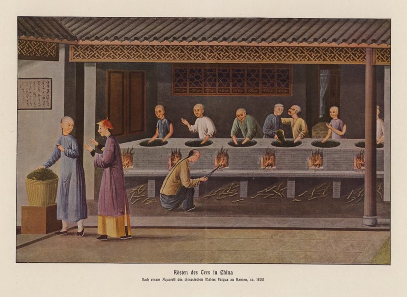 Assar chá na China (litografia a cores) de School Chinese