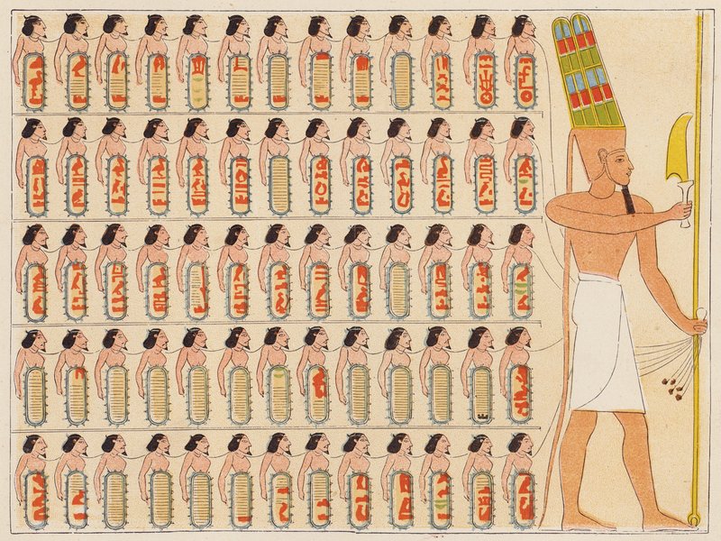 O antigo faraó egípcio Shoshenq I à frente do seu exército (litografia a cores) de School Egyptian