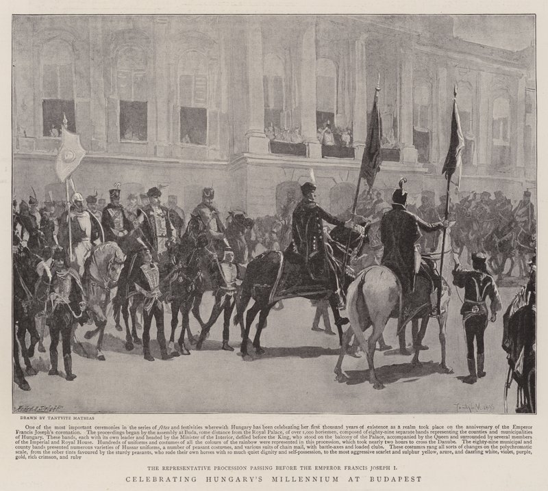 Comemorando o Milênio da Hungria em Budapeste (litho) de School Hungarian