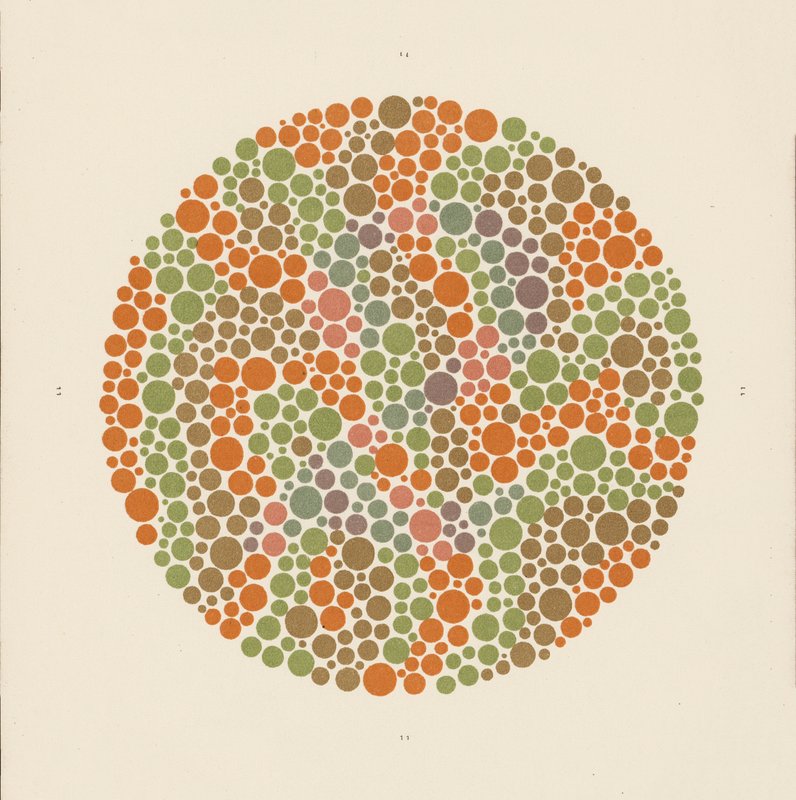 Teste de cor de Ishihara para detetar o daltonismo. (litografia a cores) de School Japanese