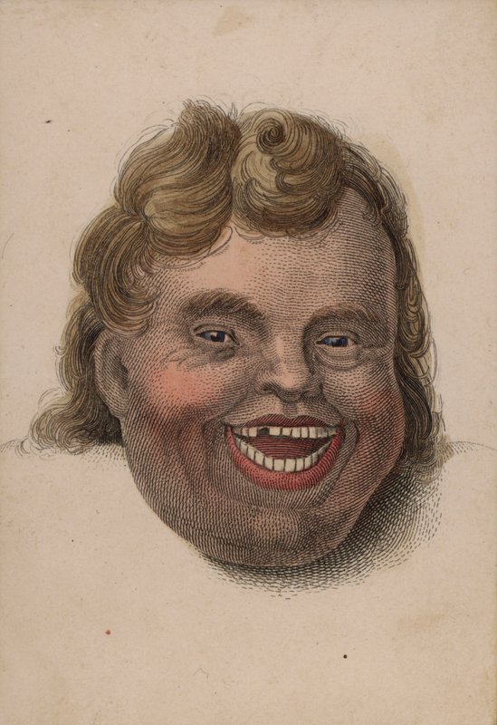 Rosto de um homem que ri (gravura colorida) de Scottish School