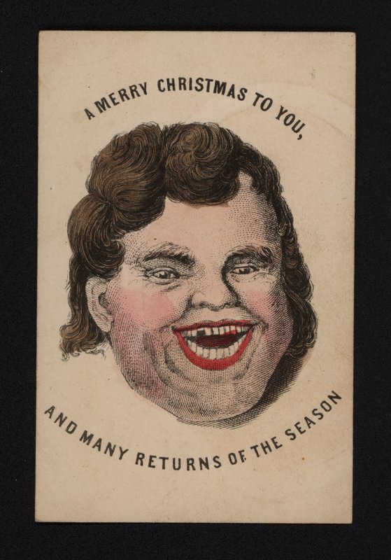 Rosto de um homem risonho, cartão de boas festas, final do século XIX (gravação a cores) de Scottish School