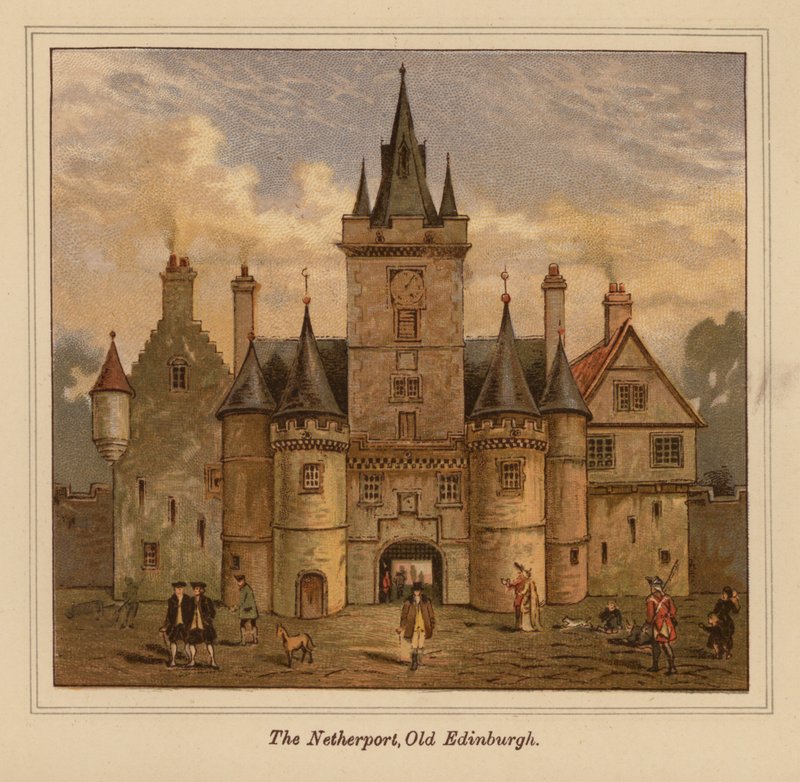 The Netherport, Old Edinburgh (litografia a cores) de Scottish School