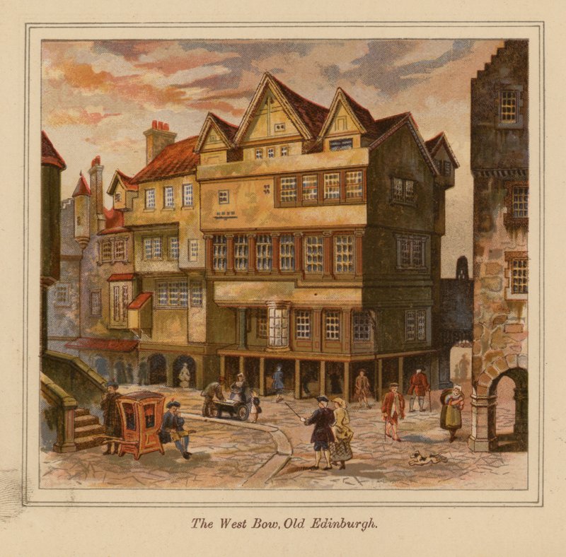 The West Bow, Old Edinburgh (litografia a cores) de Scottish School