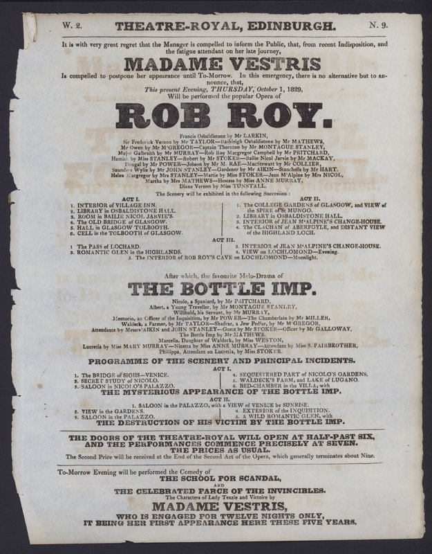 Programa de teatro para o Theatre Royal, Edimburgo de Scottish School