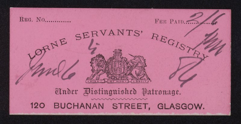 Bilhete para o Registo de Empregados de Lorne de Scottish School