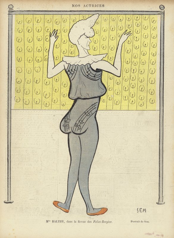 Louise Balthy, atriz francesa, no Folies-Bergere, ilustração para Le Rire de Sem