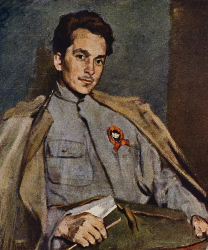 Retrato do escritor russo e revolucionário Dmitry Furmanov de Sergei Vasilievich Malyutin