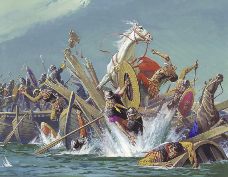 Morte de Maxêncio na batalha de Milvian Bridge de Severino Baraldi