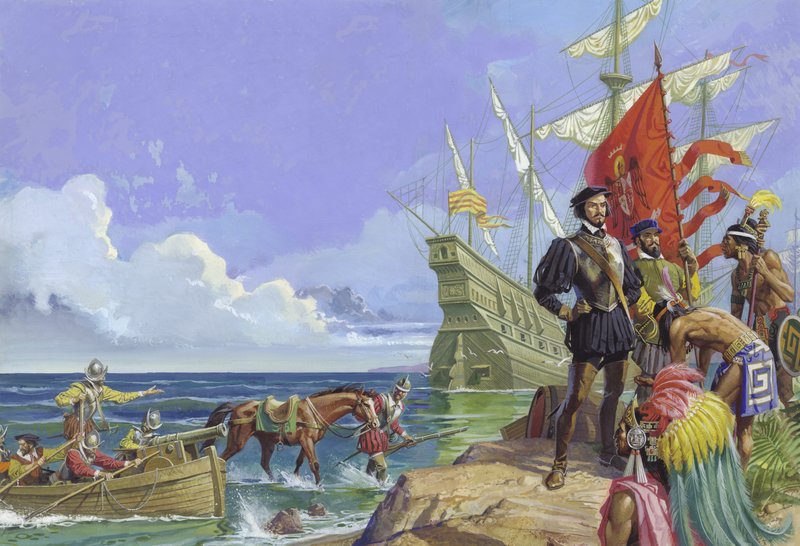 Chegada de Hernando Cortes ao Novo Mundo de Severino Baraldi