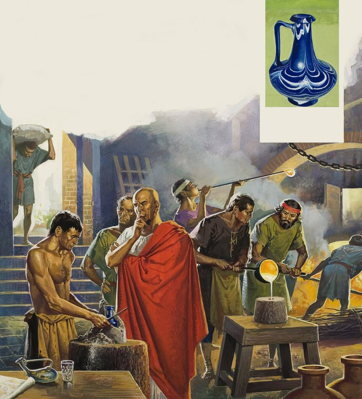 Fábrica de vidro romana (guache sobre papel) de Severino Baraldi