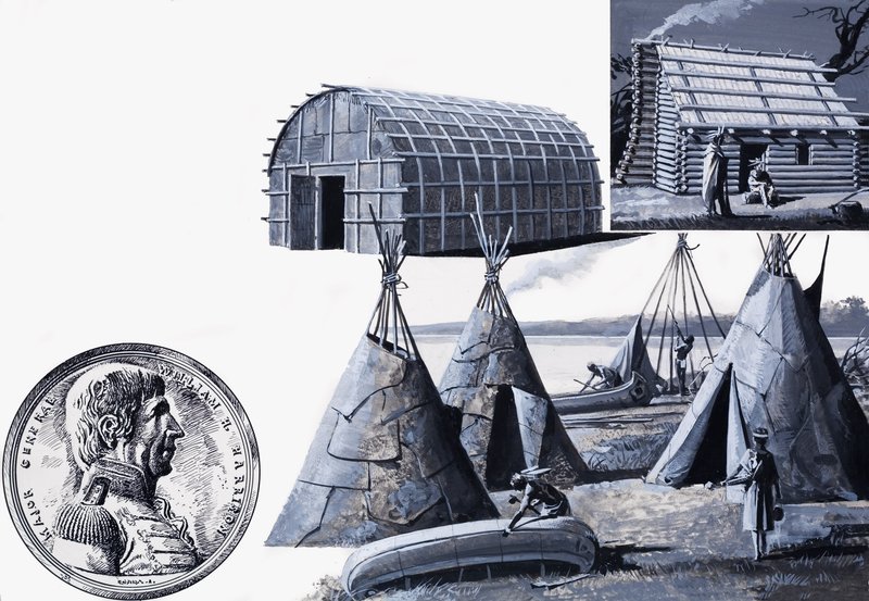 As casas dos diferentes tipos de índios americanos (guache sobre papel) de Severino Baraldi