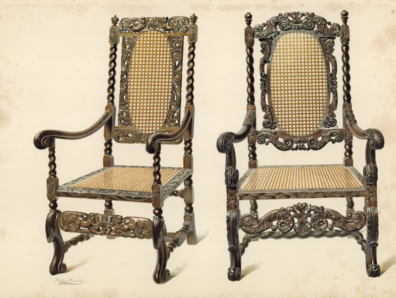 Cadeira, propriedade de P Macquoid; Cadeira, propriedade de Arthur S Cope (chromolitho) de Shirley Charles Llewellyn Slocombe