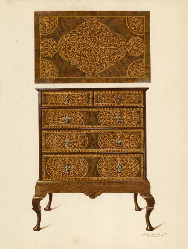 Cômoda Incrustada com Marqueterie (chromolitho) de Shirley Charles Llewellyn Slocombe