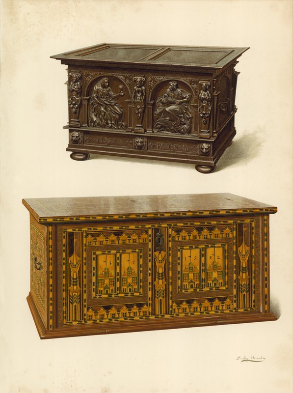 Carvalho, propriedade de Seymour Lucas; Carcaça Incrustada de Carvalho (Chromolitho) de Shirley Charles Llewellyn Slocombe