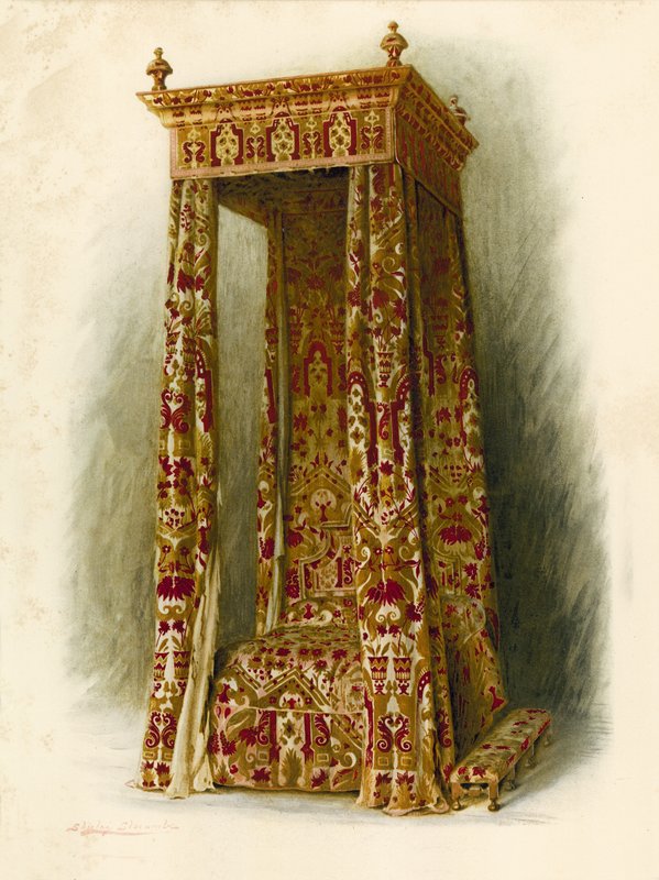 Cama estofada, Hampton Court Palace (chromolitho) de Shirley Charles Llewellyn Slocombe