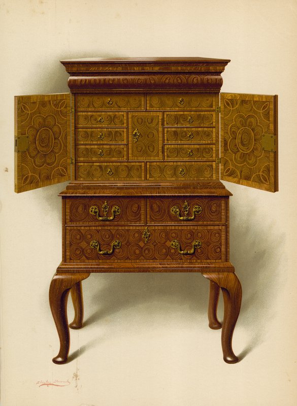 Gabinete de nogueira, propriedade de Edward Dent (chromolitho) de Shirley Charles Llewellyn Slocombe