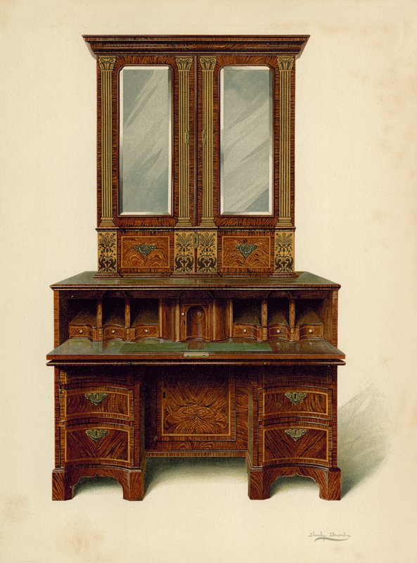 Escrivaninha embutida em nogueira, propriedade de Alfred A de Pass (chromolitho) de Shirley Charles Llewellyn Slocombe