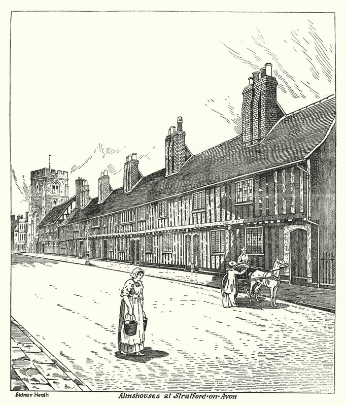 Esmolas em Stratford-on-Avon (gravura) de Sidney Heath