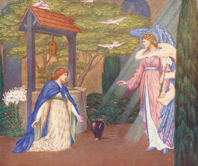 A Lenda Dourada: Maria junto ao poço (litografia a cores) de Sidney Meteyard