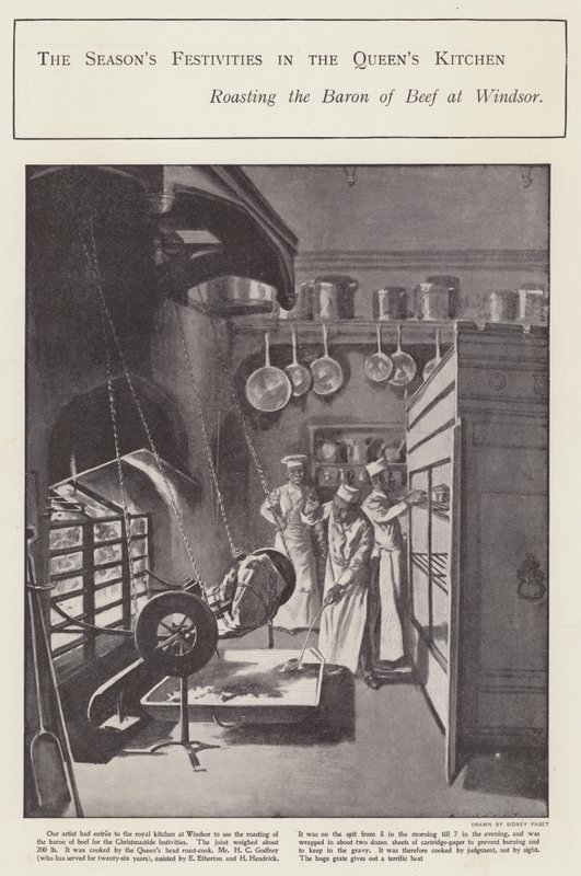 As Festas da Época na Cozinha da Rainha (litho) de Sidney Paget