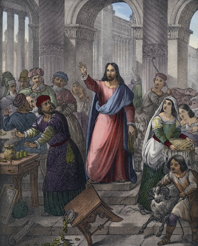 Cristo limpa o templo (gravura colorida) de Siegfried Detler Bendixen
