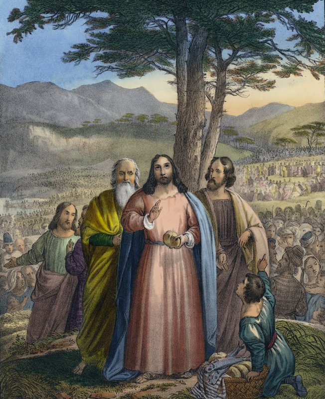 Cristo alimenta a multidão (gravura colorida) de Siegfried Detler Bendixen