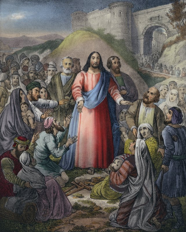 Cristo curando a multidão (gravura colorida) de Siegfried Detler Bendixen