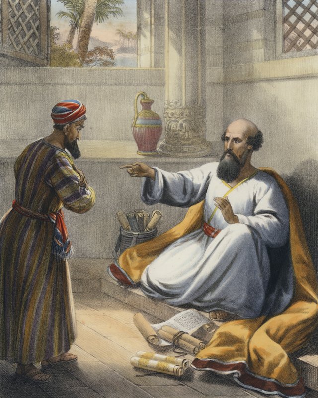 Elisha e Gehazi (gravura colorida) de Siegfried Detler Bendixen