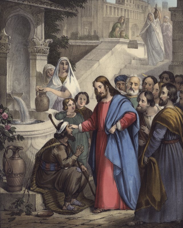 Jesus dá vista a um cego de nascença (cor litho) de Siegfried Detler Bendixen