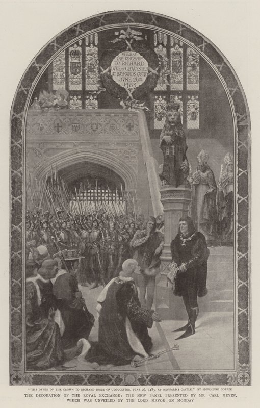 A Decoração do Royal Exchange, o novo painel apresentado pelo Sr. Carl Meyer, que foi revelado pelo Lord Mayor na segunda-feira de Sigismund Christian Hubert Goetze